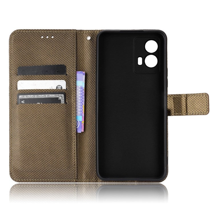 For vivo iQOO U5 Anti-fall Protection PU Leather Cover Diamond Texture Wallet Stand Magnetic Mobile Phone Case - Brown