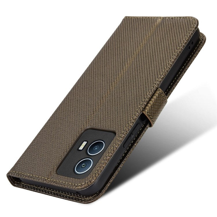 For vivo iQOO U5 Anti-fall Protection PU Leather Cover Diamond Texture Wallet Stand Magnetic Mobile Phone Case - Brown