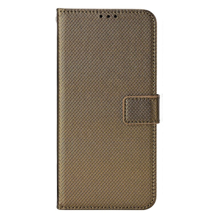 For vivo iQOO U5 Anti-fall Protection PU Leather Cover Diamond Texture Wallet Stand Magnetic Mobile Phone Case - Brown