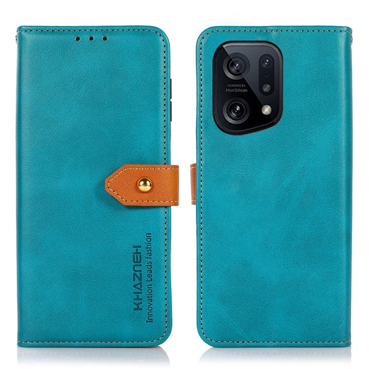 KHAZNEH PU Leather Flip Cover for Oppo Find X5, Horizontal Viewing Stand Magnetic Golden Clasp Folio Cover - Blue