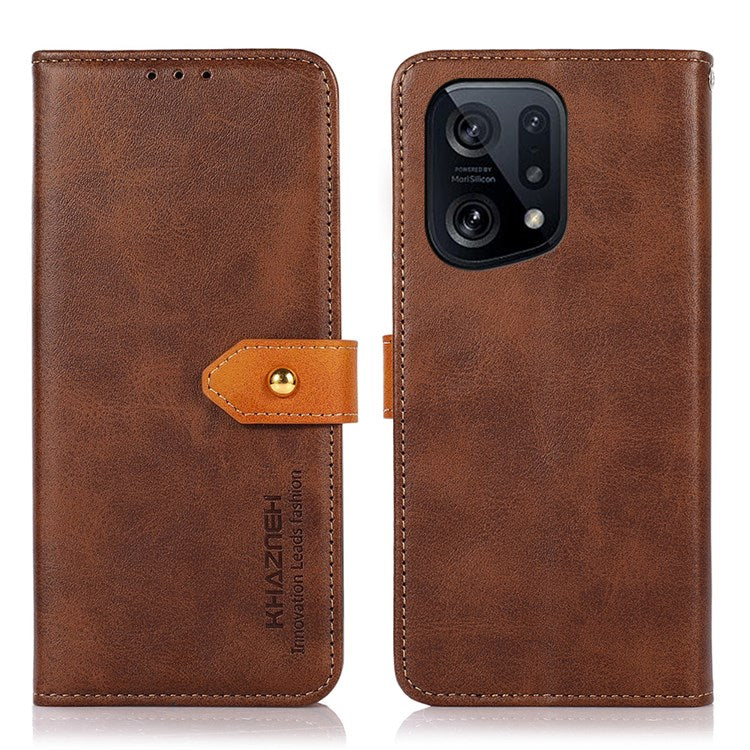 KHAZNEH PU Leather Flip Cover for Oppo Find X5, Horizontal Viewing Stand Magnetic Golden Clasp Folio Cover - Brown