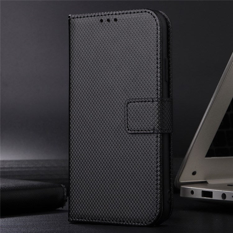 All-inclusive Protection Phone Case for vivo Y76 5G Anti-fall PU Leather Magnetic Wallet Stand Shell Folio Flip Cover with Diamond Texture - Black