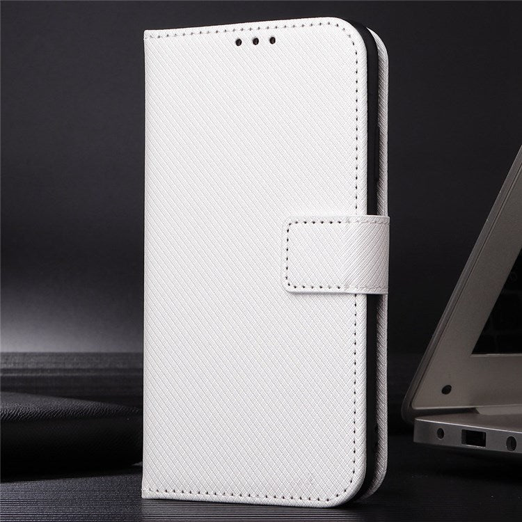 All-inclusive Protection Phone Case for vivo Y76 5G Anti-fall PU Leather Magnetic Wallet Stand Shell Folio Flip Cover with Diamond Texture - White