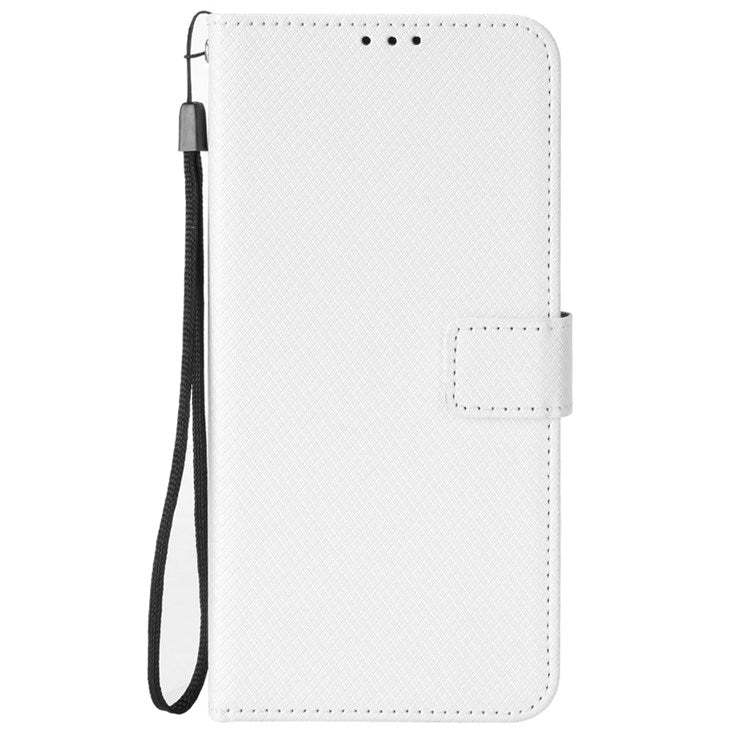 All-inclusive Protection Phone Case for vivo Y76 5G Anti-fall PU Leather Magnetic Wallet Stand Shell Folio Flip Cover with Diamond Texture - White