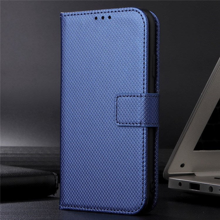 All-inclusive Protection Phone Case for vivo Y76 5G Anti-fall PU Leather Magnetic Wallet Stand Shell Folio Flip Cover with Diamond Texture - Blue