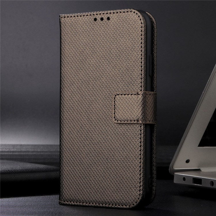 All-inclusive Protection Phone Case for vivo Y76 5G Anti-fall PU Leather Magnetic Wallet Stand Shell Folio Flip Cover with Diamond Texture - Brown