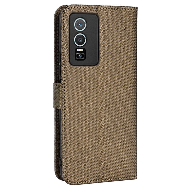 All-inclusive Protection Phone Case for vivo Y76 5G Anti-fall PU Leather Magnetic Wallet Stand Shell Folio Flip Cover with Diamond Texture - Brown