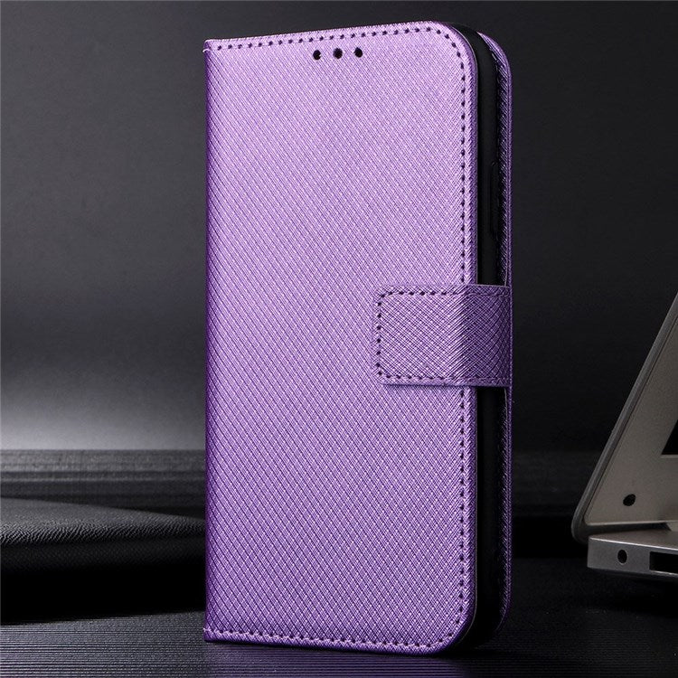 All-inclusive Protection Phone Case for vivo Y76 5G Anti-fall PU Leather Magnetic Wallet Stand Shell Folio Flip Cover with Diamond Texture - Purple