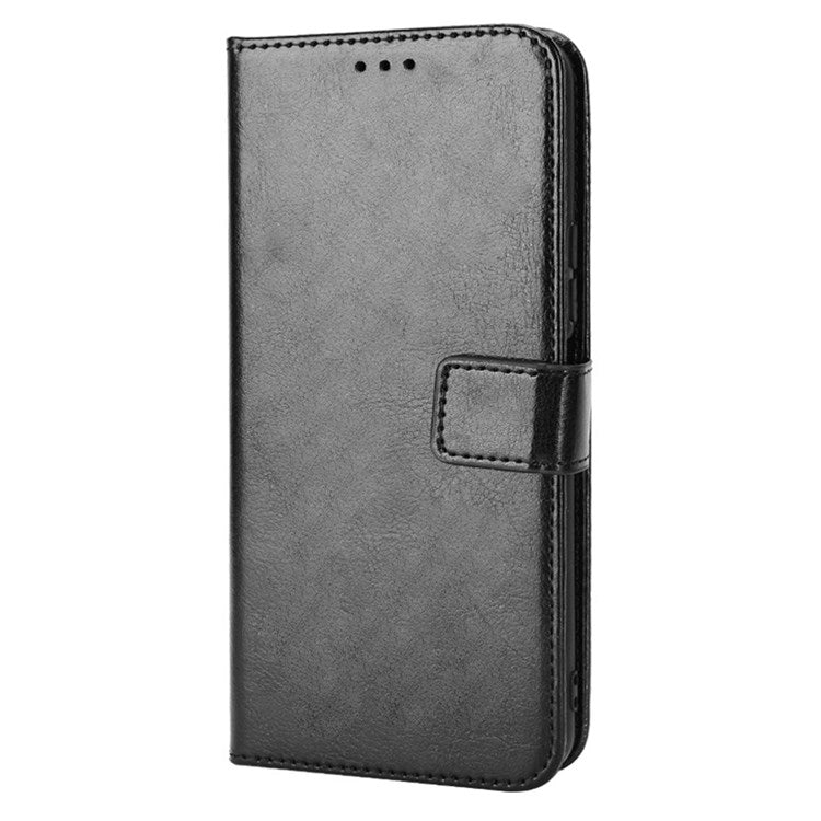 PU Leather Wallet Phone Case for vivo Y76 5G Magnetic Closure Folio Flip Cover Crazy Horse Texture Stand Shell with Strap - Black