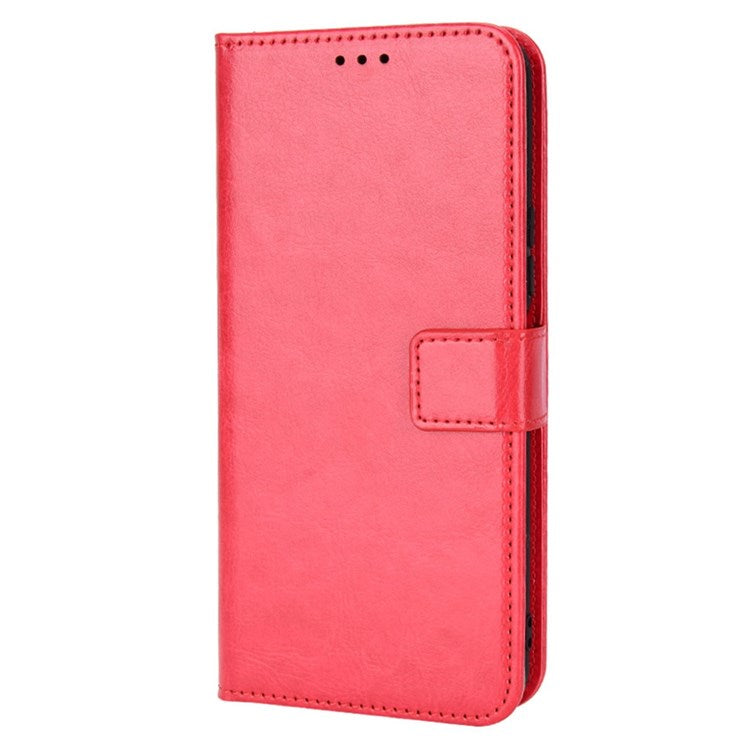 PU Leather Wallet Phone Case for vivo Y76 5G Magnetic Closure Folio Flip Cover Crazy Horse Texture Stand Shell with Strap - Red