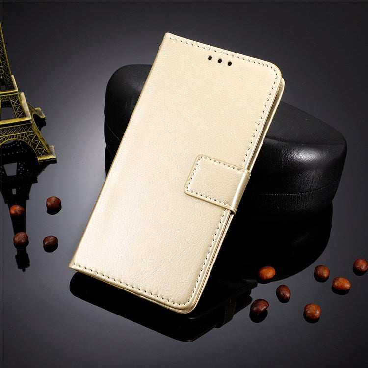 PU Leather Wallet Phone Case for vivo Y76 5G Magnetic Closure Folio Flip Cover Crazy Horse Texture Stand Shell with Strap - Gold