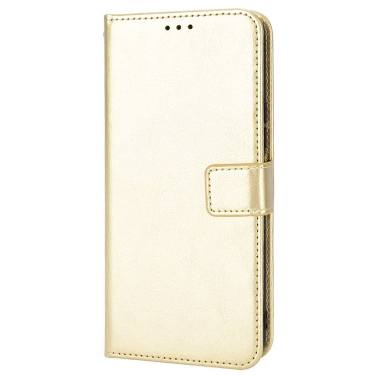 PU Leather Wallet Phone Case for vivo Y76 5G Magnetic Closure Folio Flip Cover Crazy Horse Texture Stand Shell with Strap - Gold