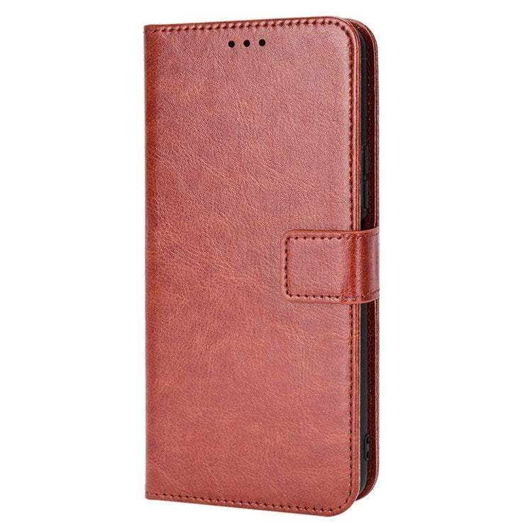 PU Leather Wallet Phone Case for vivo Y76 5G Magnetic Closure Folio Flip Cover Crazy Horse Texture Stand Shell with Strap - Brown