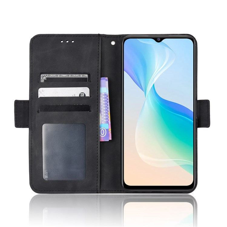 For vivo Y76 5G PU Leather Card Slots Case Double Magnetic Clasp Wallet Stand Phone Cover - Black