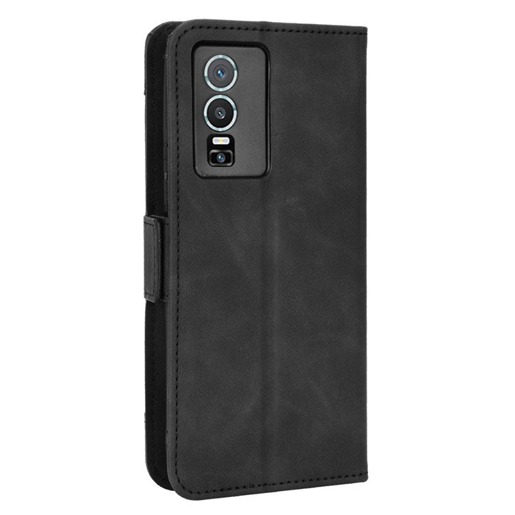 For vivo Y76 5G PU Leather Card Slots Case Double Magnetic Clasp Wallet Stand Phone Cover - Black