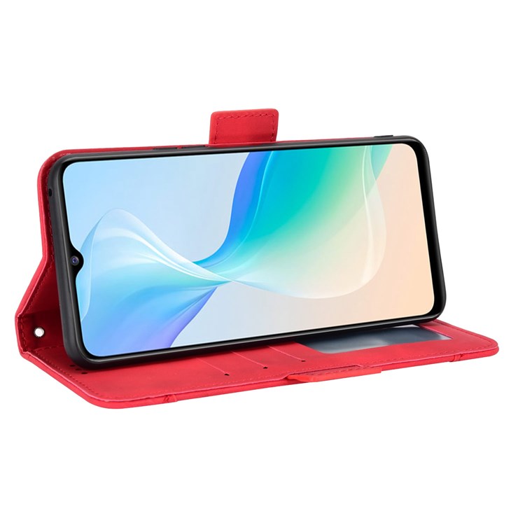 For vivo Y76 5G PU Leather Card Slots Case Double Magnetic Clasp Wallet Stand Phone Cover - Red