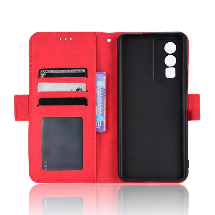 For vivo Y76 5G PU Leather Card Slots Case Double Magnetic Clasp Wallet Stand Phone Cover - Red