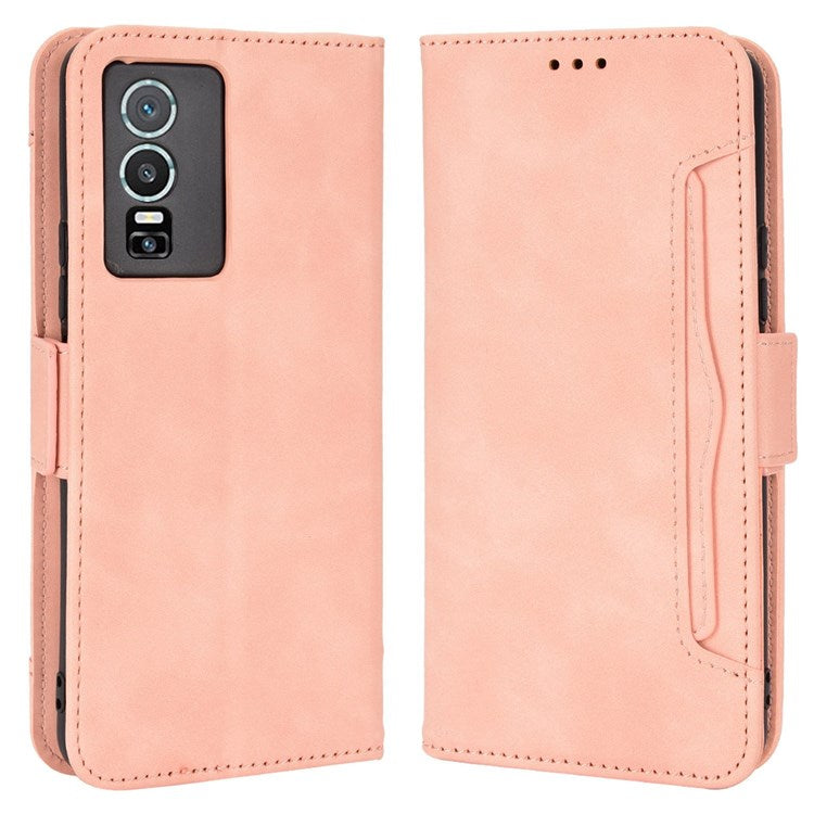 For vivo Y76 5G PU Leather Card Slots Case Double Magnetic Clasp Wallet Stand Phone Cover - Pink