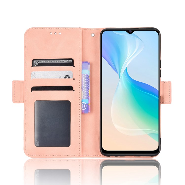 For vivo Y76 5G PU Leather Card Slots Case Double Magnetic Clasp Wallet Stand Phone Cover - Pink