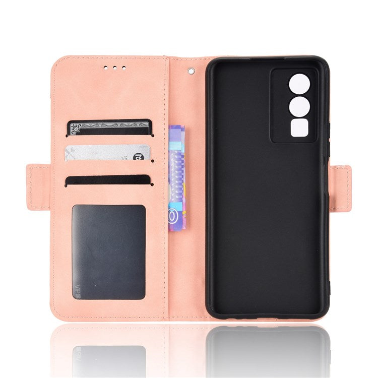 For vivo Y76 5G PU Leather Card Slots Case Double Magnetic Clasp Wallet Stand Phone Cover - Pink