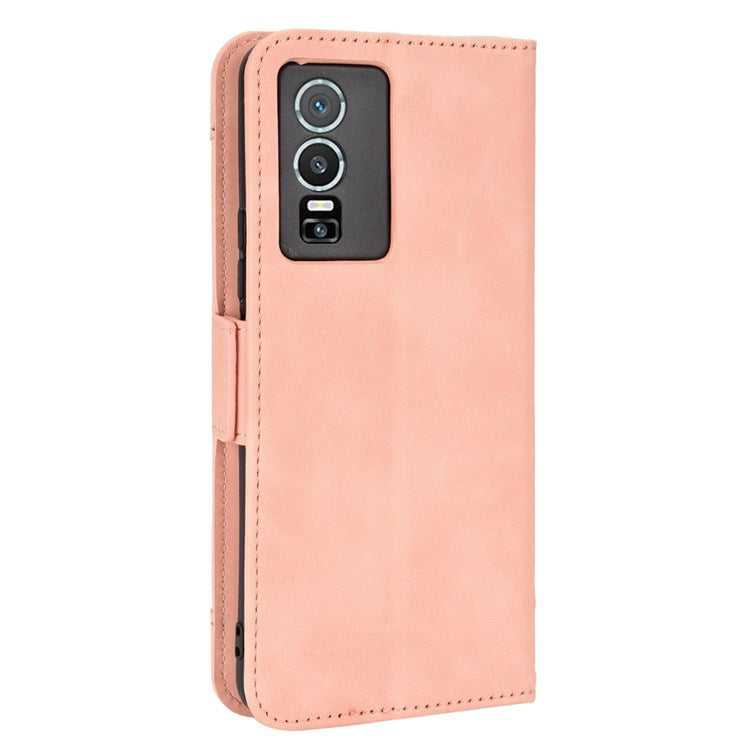 For vivo Y76 5G PU Leather Card Slots Case Double Magnetic Clasp Wallet Stand Phone Cover - Pink