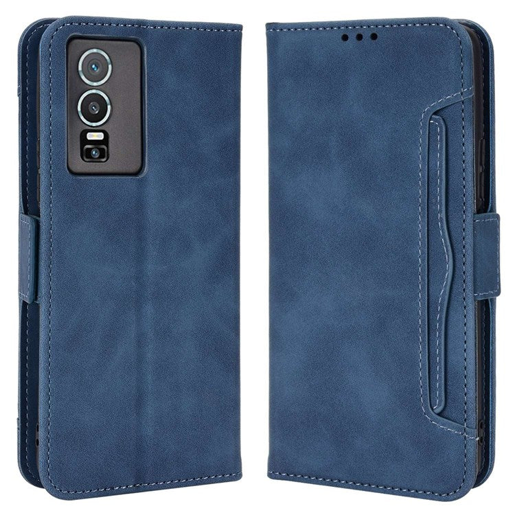 For vivo Y76 5G PU Leather Card Slots Case Double Magnetic Clasp Wallet Stand Phone Cover - Blue