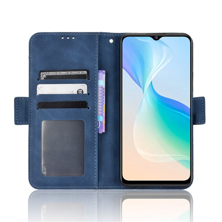 For vivo Y76 5G PU Leather Card Slots Case Double Magnetic Clasp Wallet Stand Phone Cover - Blue