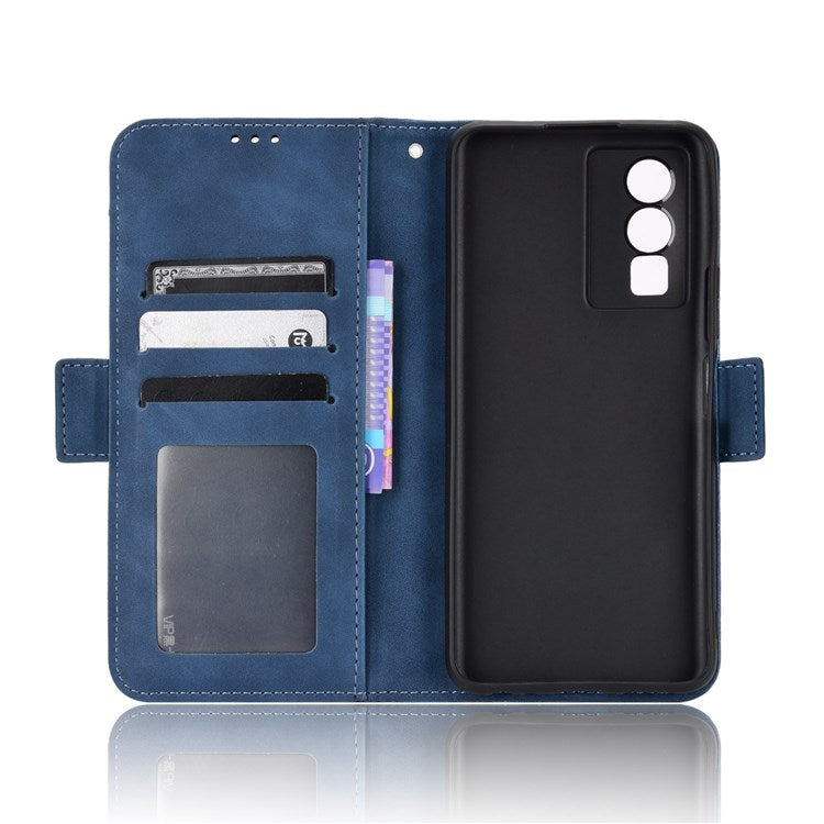 For vivo Y76 5G PU Leather Card Slots Case Double Magnetic Clasp Wallet Stand Phone Cover - Blue