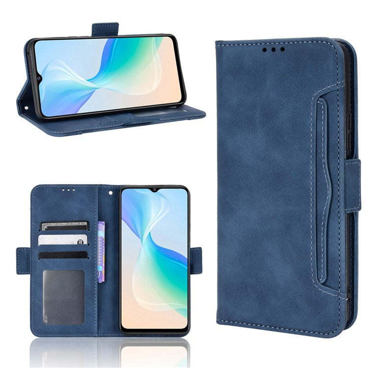 For vivo Y76 5G PU Leather Card Slots Case Double Magnetic Clasp Wallet Stand Phone Cover - Blue