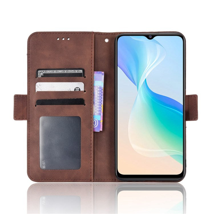 For vivo Y76 5G PU Leather Card Slots Case Double Magnetic Clasp Wallet Stand Phone Cover - Brown