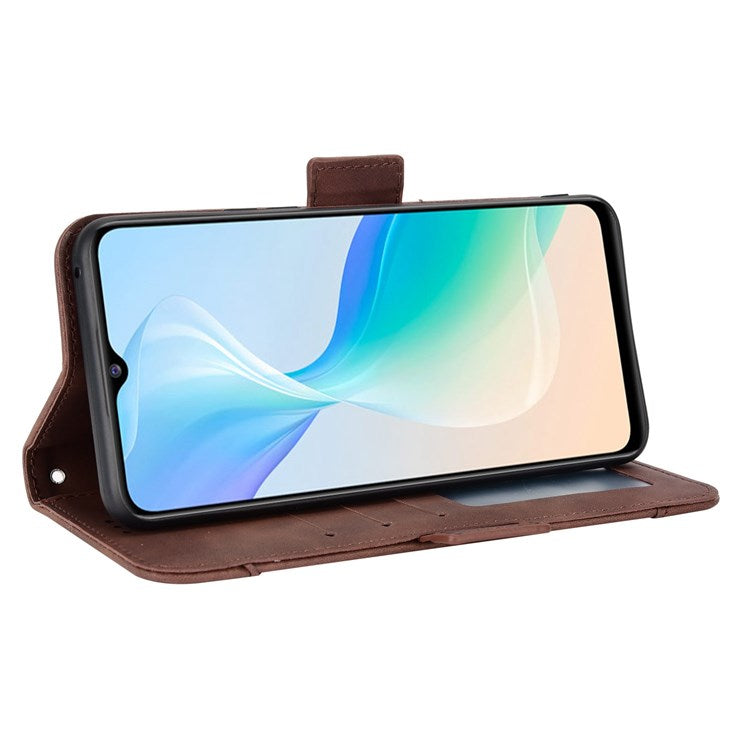 For vivo Y76 5G PU Leather Card Slots Case Double Magnetic Clasp Wallet Stand Phone Cover - Brown