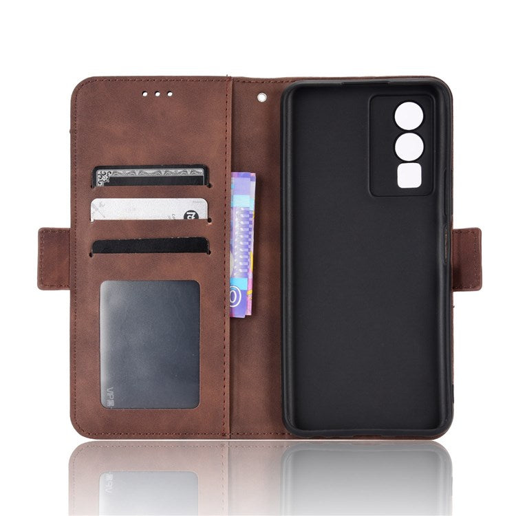 For vivo Y76 5G PU Leather Card Slots Case Double Magnetic Clasp Wallet Stand Phone Cover - Brown