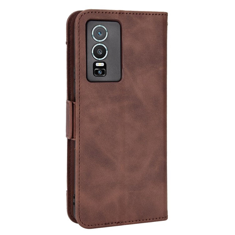 For vivo Y76 5G PU Leather Card Slots Case Double Magnetic Clasp Wallet Stand Phone Cover - Brown