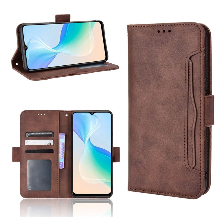 For vivo Y76 5G PU Leather Card Slots Case Double Magnetic Clasp Wallet Stand Phone Cover - Brown