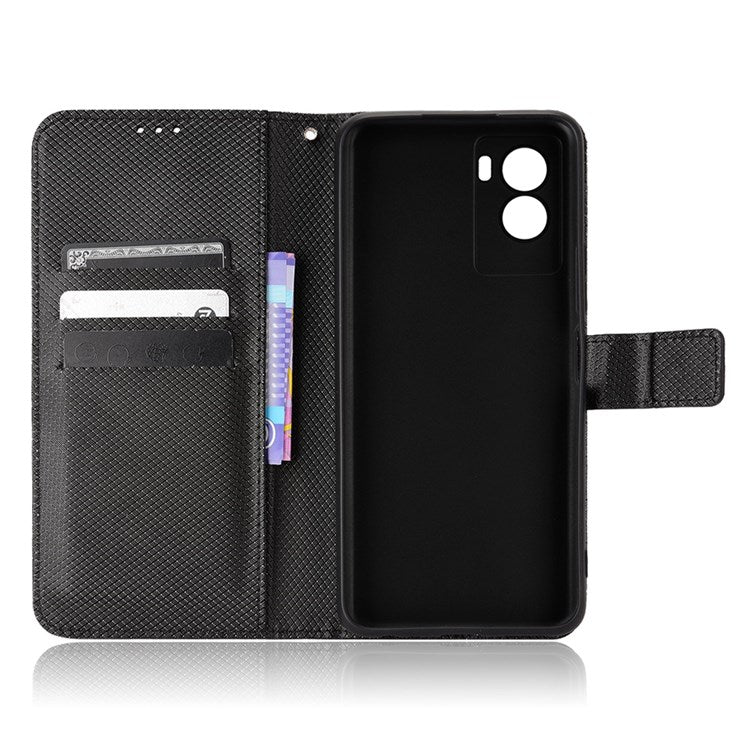 Diamond Texture Phone Case for vivo Y55s 5G, Wallet Stand Magnetic Clasp PU Leather Cover - Black