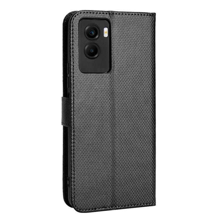 Diamond Texture Phone Case for vivo Y55s 5G, Wallet Stand Magnetic Clasp PU Leather Cover - Black