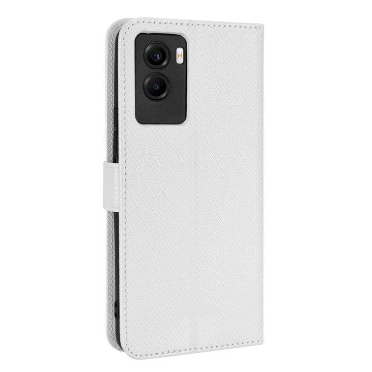 Diamond Texture Phone Case for vivo Y55s 5G, Wallet Stand Magnetic Clasp PU Leather Cover - White