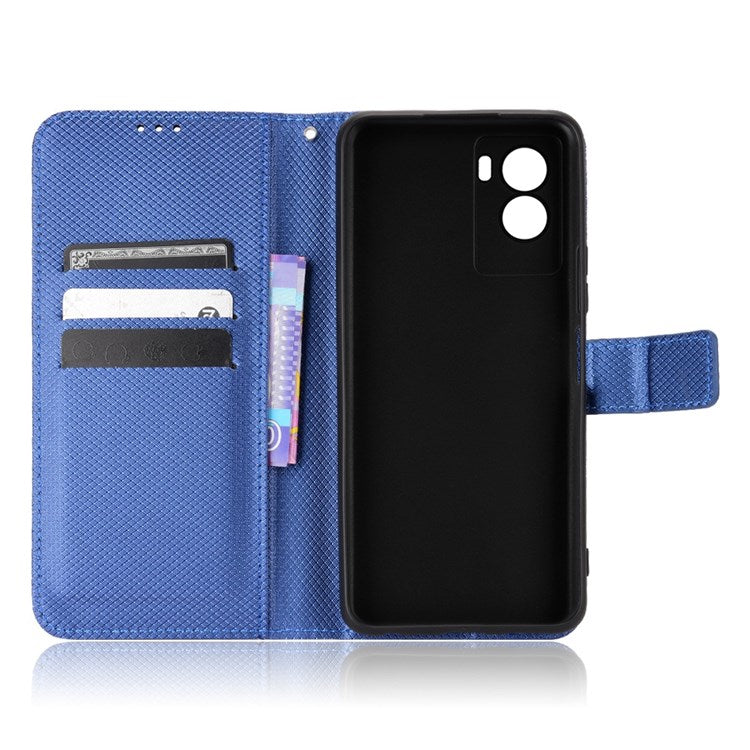 Diamond Texture Phone Case for vivo Y55s 5G, Wallet Stand Magnetic Clasp PU Leather Cover - Blue