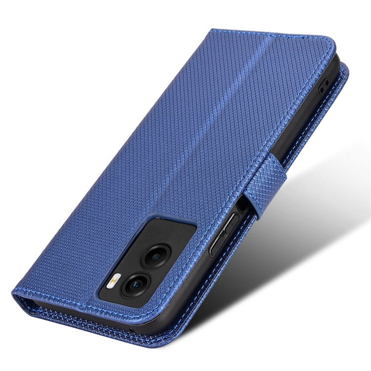 Diamond Texture Phone Case for vivo Y55s 5G, Wallet Stand Magnetic Clasp PU Leather Cover - Blue