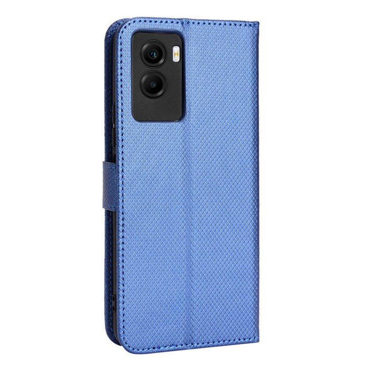 Diamond Texture Phone Case for vivo Y55s 5G, Wallet Stand Magnetic Clasp PU Leather Cover - Blue