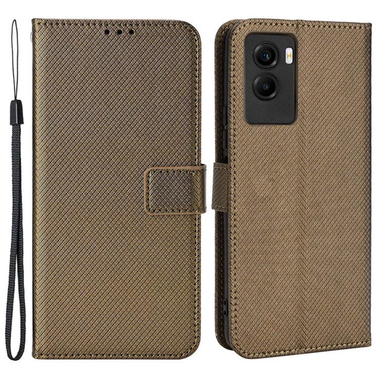 Diamond Texture Phone Case for vivo Y55s 5G, Wallet Stand Magnetic Clasp PU Leather Cover - Brown