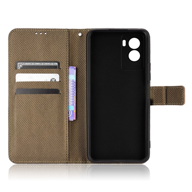 Diamond Texture Phone Case for vivo Y55s 5G, Wallet Stand Magnetic Clasp PU Leather Cover - Brown