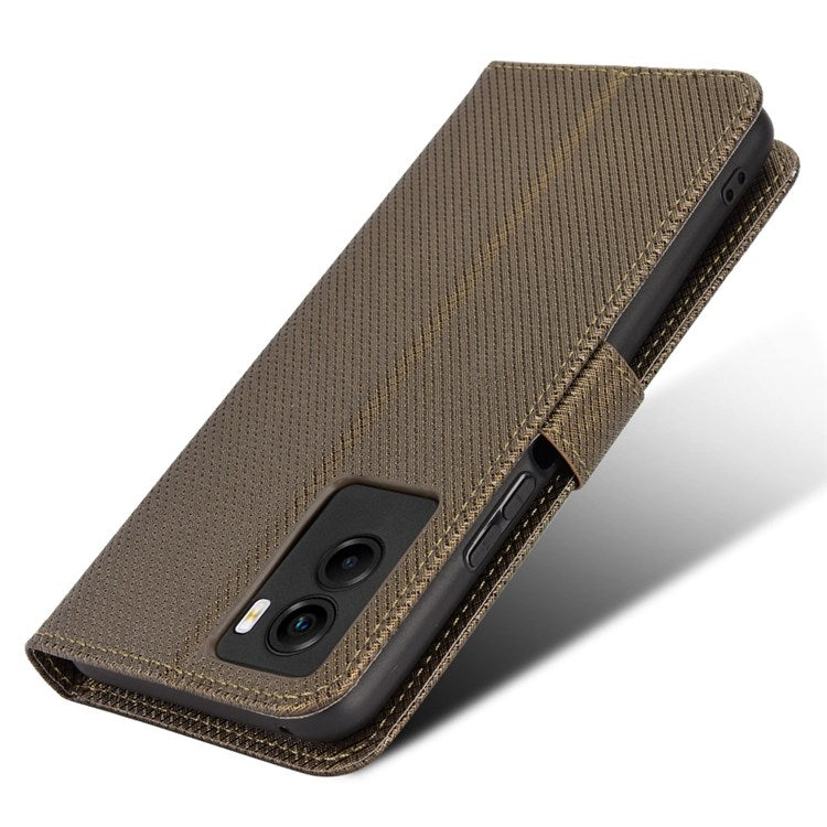 Diamond Texture Phone Case for vivo Y55s 5G, Wallet Stand Magnetic Clasp PU Leather Cover - Brown