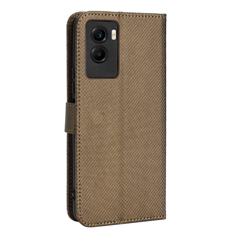 Diamond Texture Phone Case for vivo Y55s 5G, Wallet Stand Magnetic Clasp PU Leather Cover - Brown