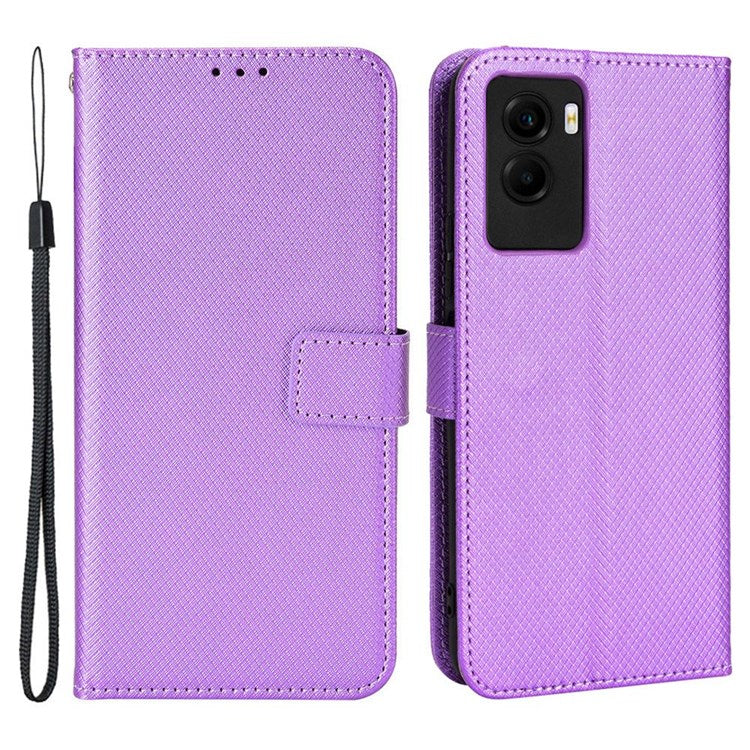 Diamond Texture Phone Case for vivo Y55s 5G, Wallet Stand Magnetic Clasp PU Leather Cover - Purple