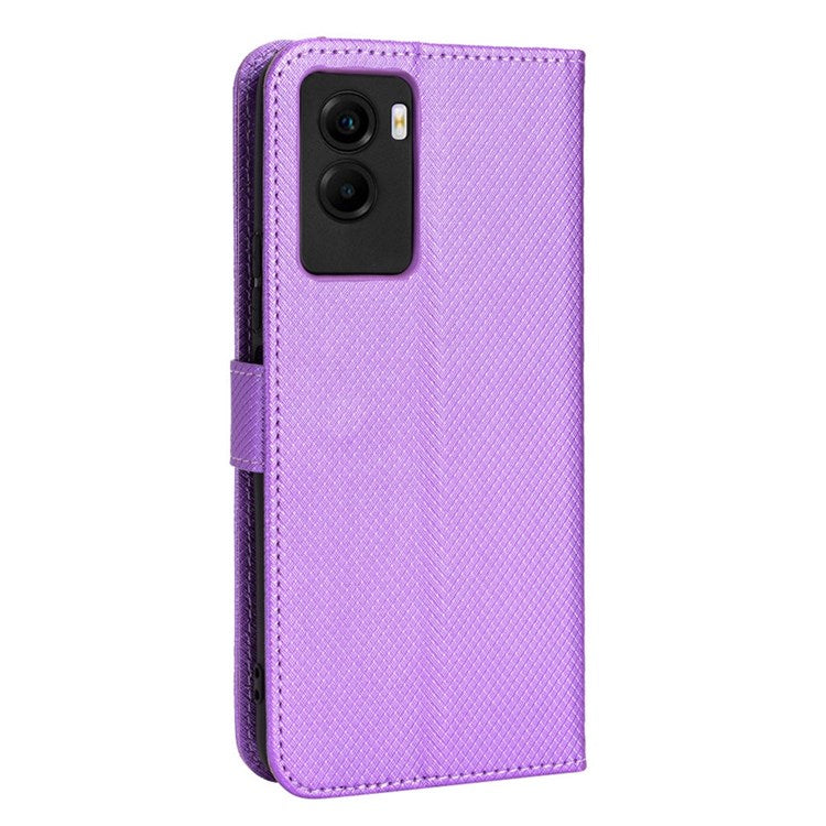 Diamond Texture Phone Case for vivo Y55s 5G, Wallet Stand Magnetic Clasp PU Leather Cover - Purple