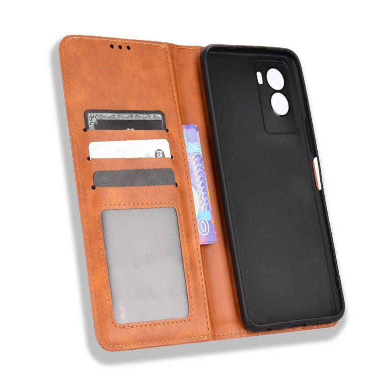 For vivo Y55s 5G Mosaic Imprinted Retro Leather + TPU Magnetic Auto Closing Phone Case with Stand Wallet - Brown