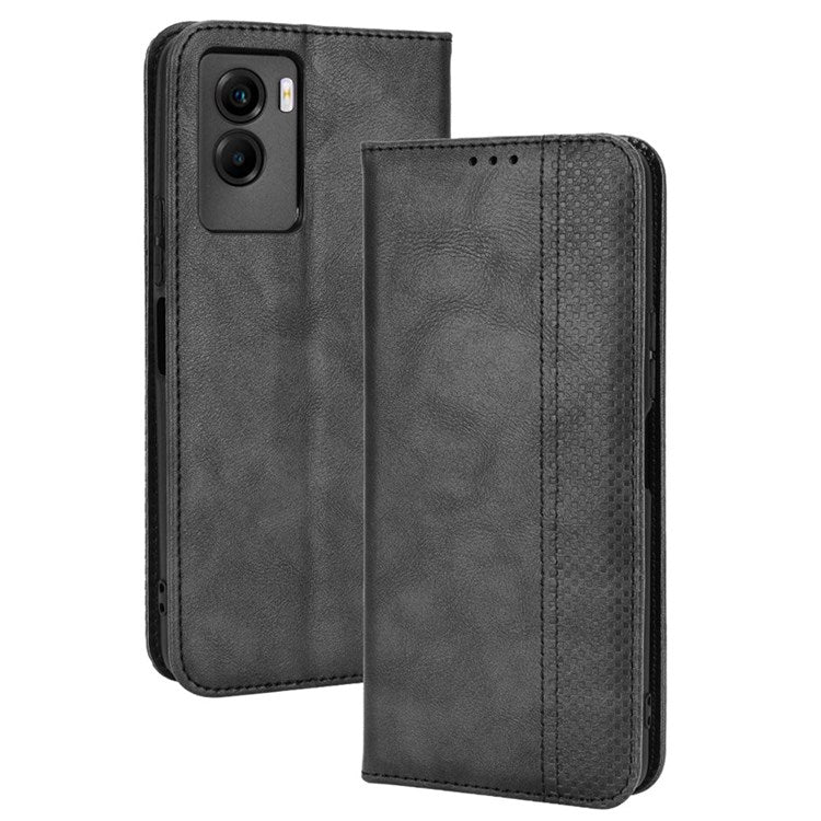 For vivo Y55s 5G Mosaic Imprinted Retro Leather + TPU Magnetic Auto Closing Phone Case with Stand Wallet - Black