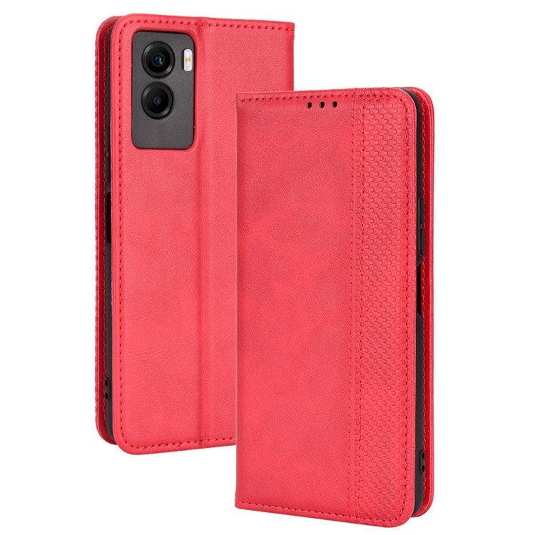 For vivo Y55s 5G Mosaic Imprinted Retro Leather + TPU Magnetic Auto Closing Phone Case with Stand Wallet - Red