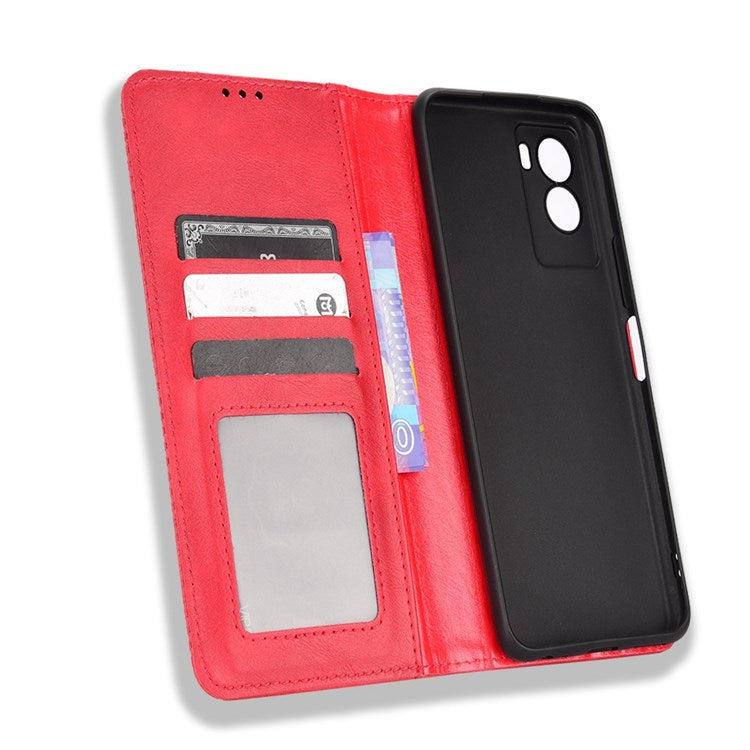 For vivo Y55s 5G Mosaic Imprinted Retro Leather + TPU Magnetic Auto Closing Phone Case with Stand Wallet - Red